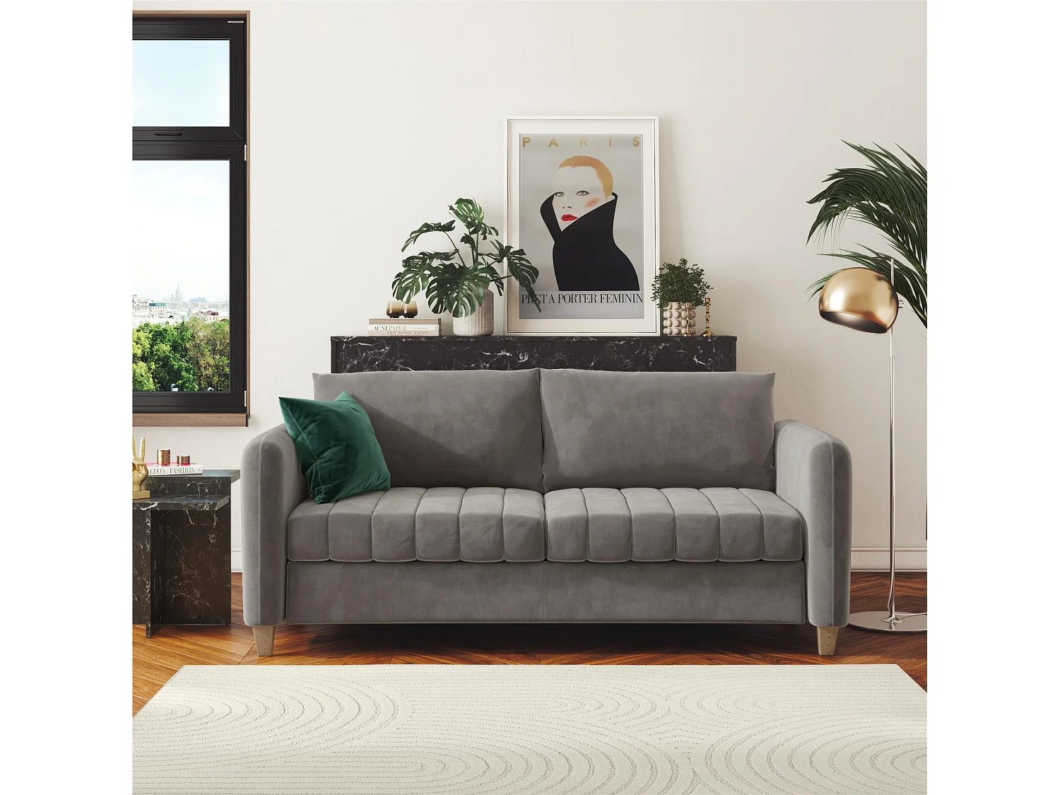 Coco | Canapé 3 places en velours gris clair