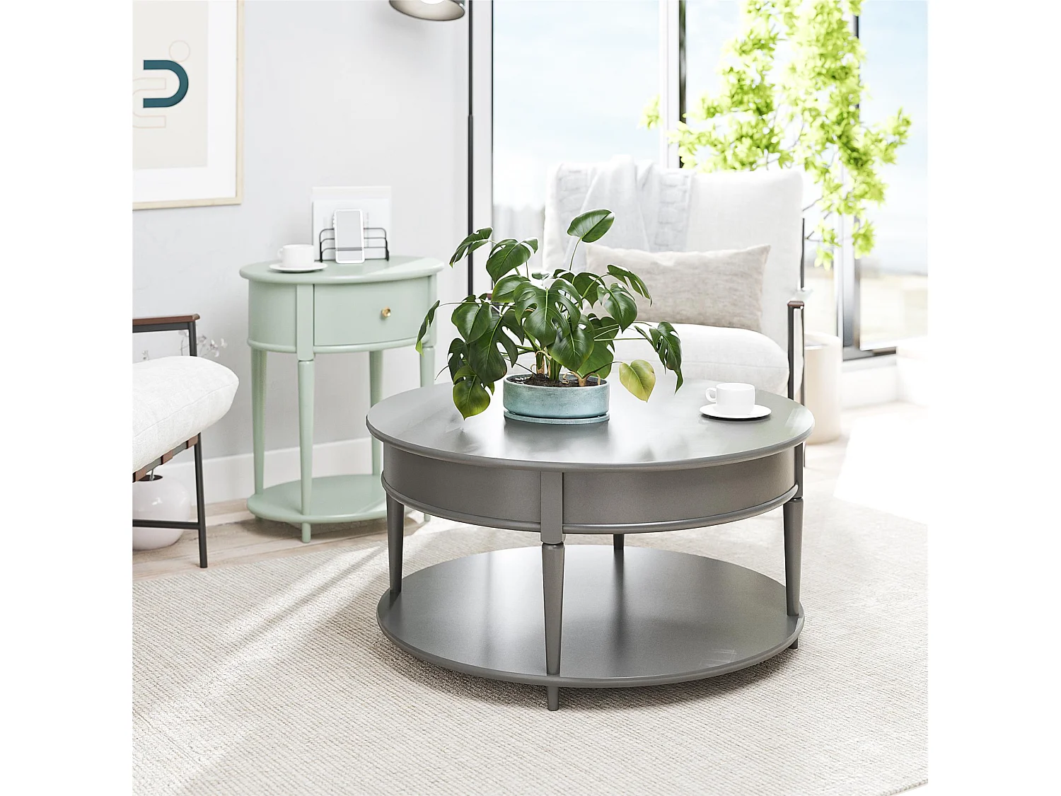 Aurora | Table basse avec 1 étagère en MDF gris
