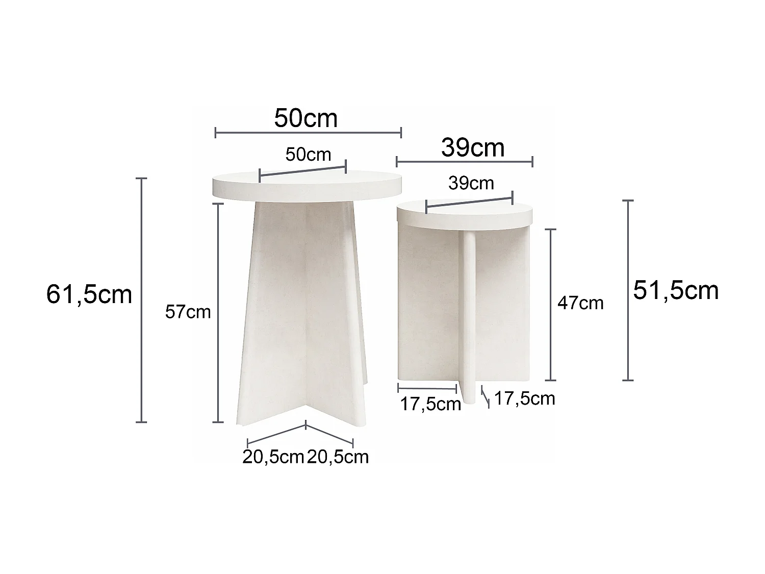 Liam | Eindtafelset van 2 in Crèmekleurige Gipslook