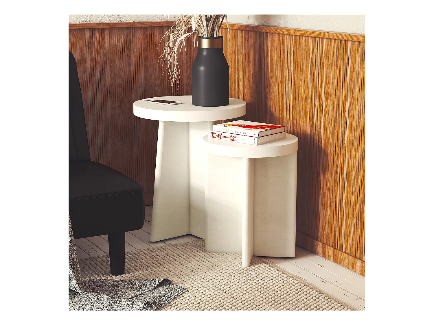 Liam | Table d'appoint set de 2 en aspect plâtre crème