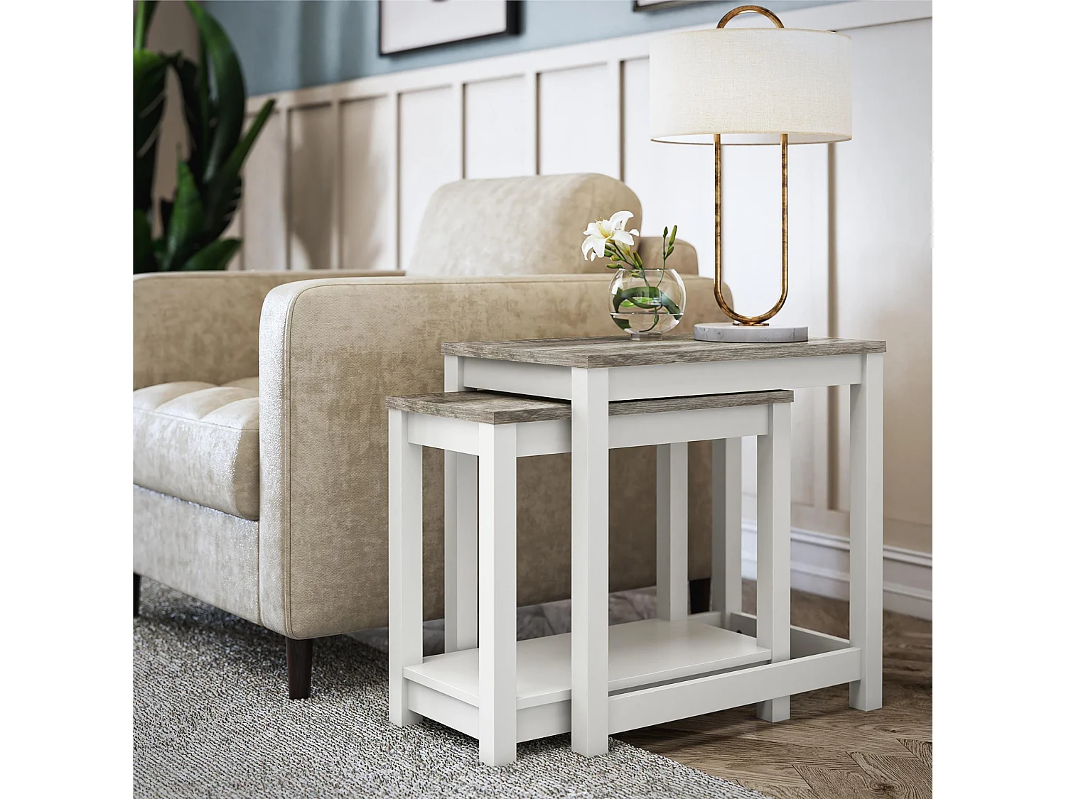 Chapel Hill | Nisttische in Weiß - Eichenoptik