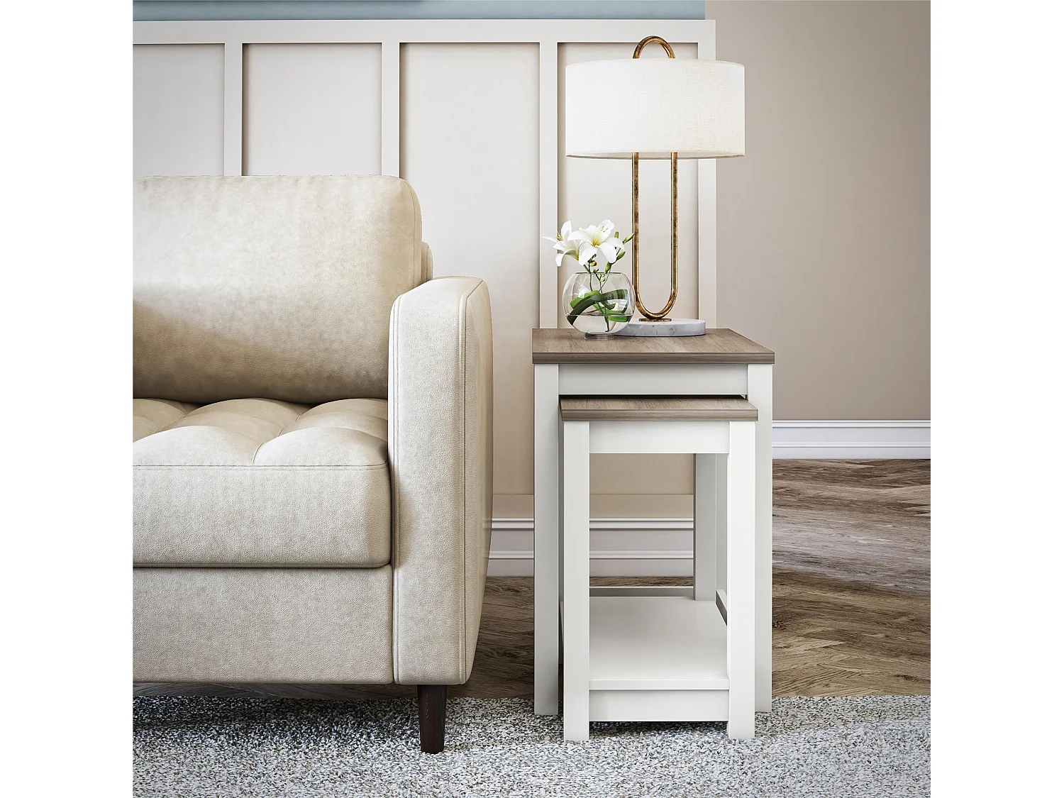 Chapel Hill | Nisttische in Weiß - Eichenoptik