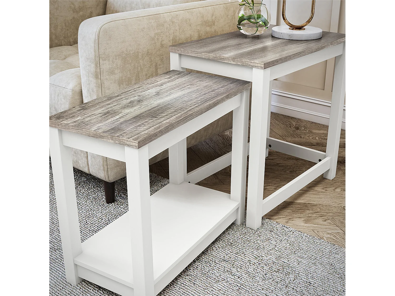 Chapel Hill | Nisttische in Weiß - Eichenoptik