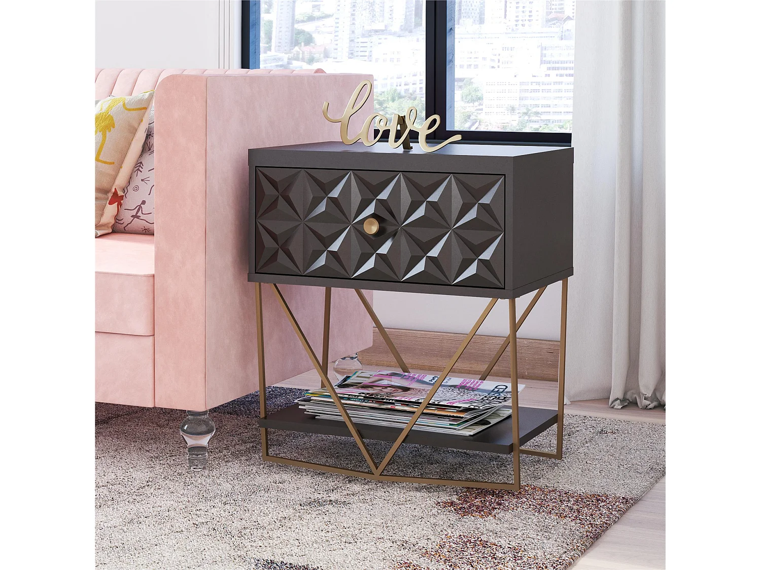 Blair | Table d'appoint avec 1 tiroir en noir - Golden Frame
