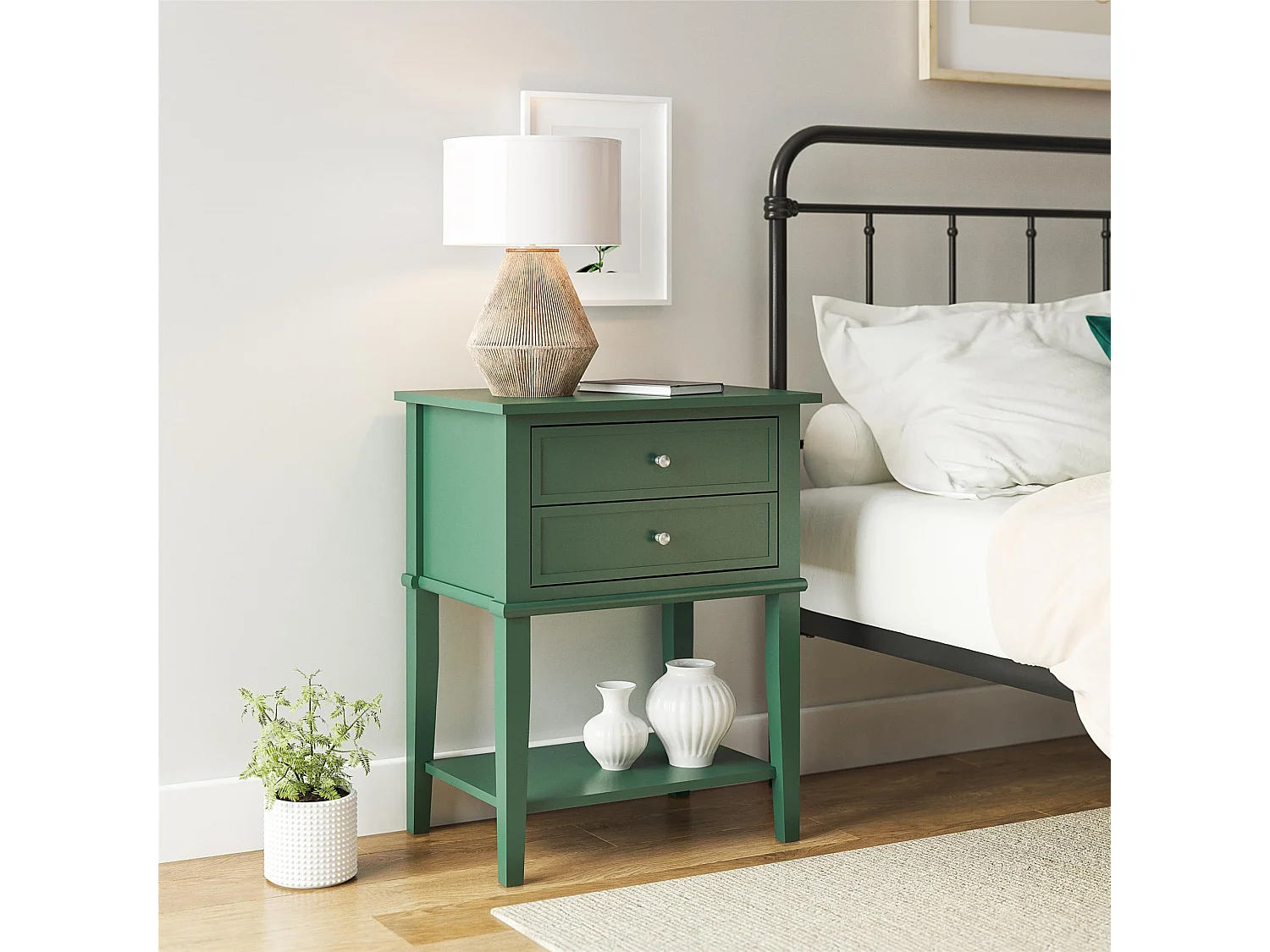 Franklin | Table d'appoint avec 2 tiroirs en MDF vert foncé
