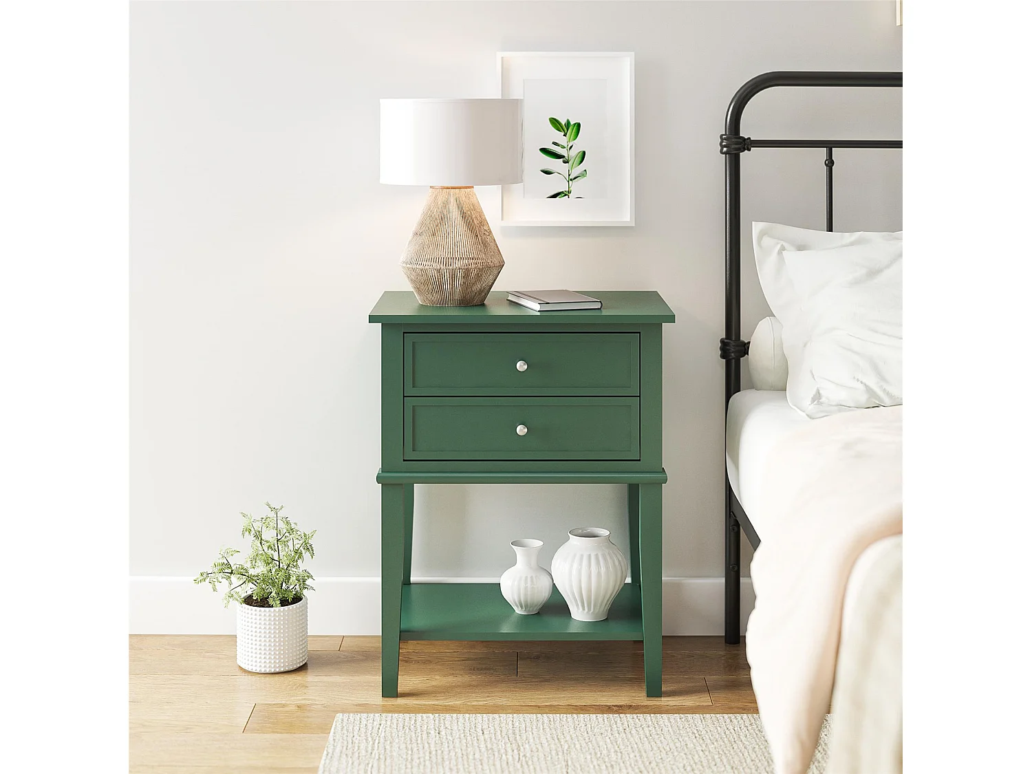Franklin | Table d'appoint avec 2 tiroirs en MDF vert foncé