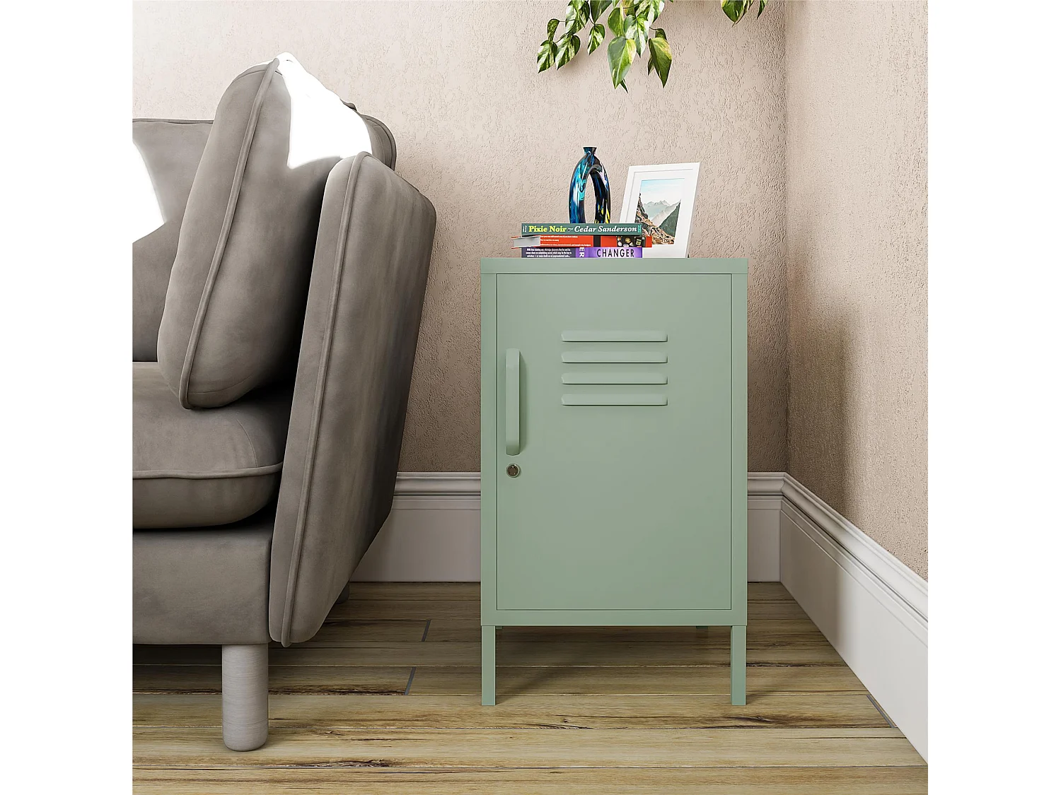 Mission District | Mesa Auxiliar con 1 Puerta Metal Verde