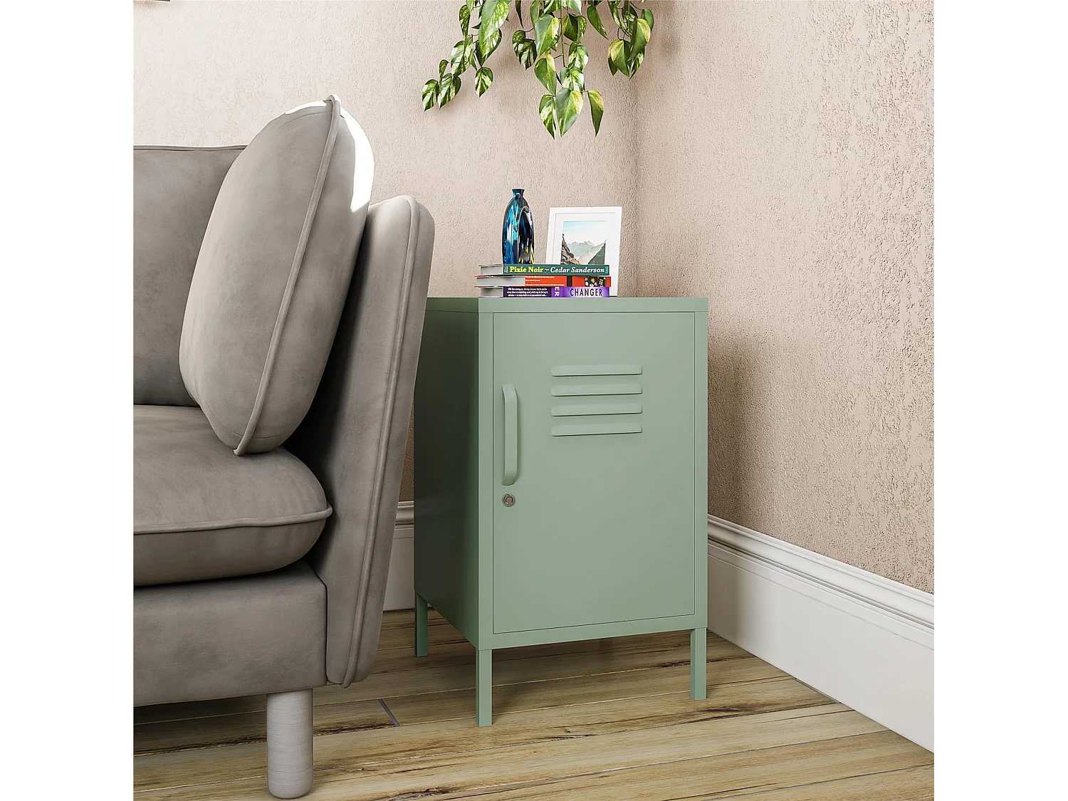 Mission District | Beistelltisch mit 1 Tür aus Metall Grün