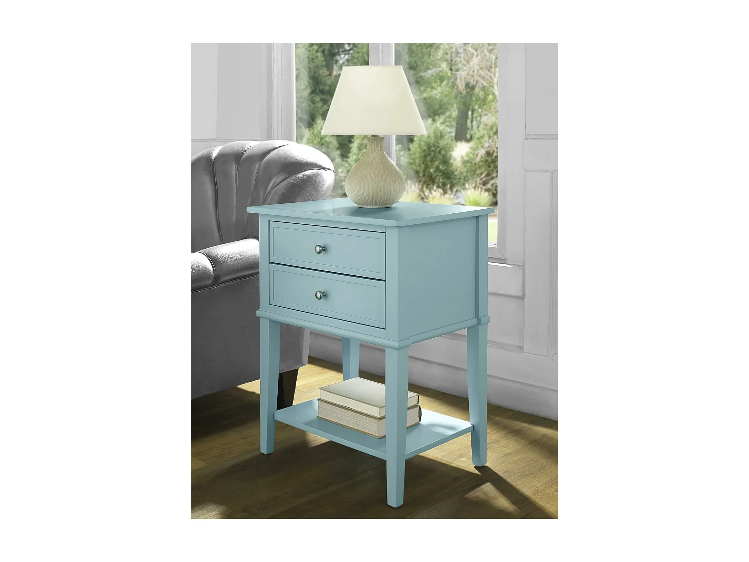 Franklin | Tavolino con 2 cassetti in MDF blu chiaro