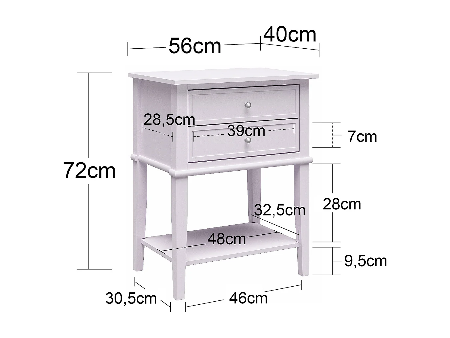 Franklin | Tavolino con 2 cassetti in MDF blu chiaro