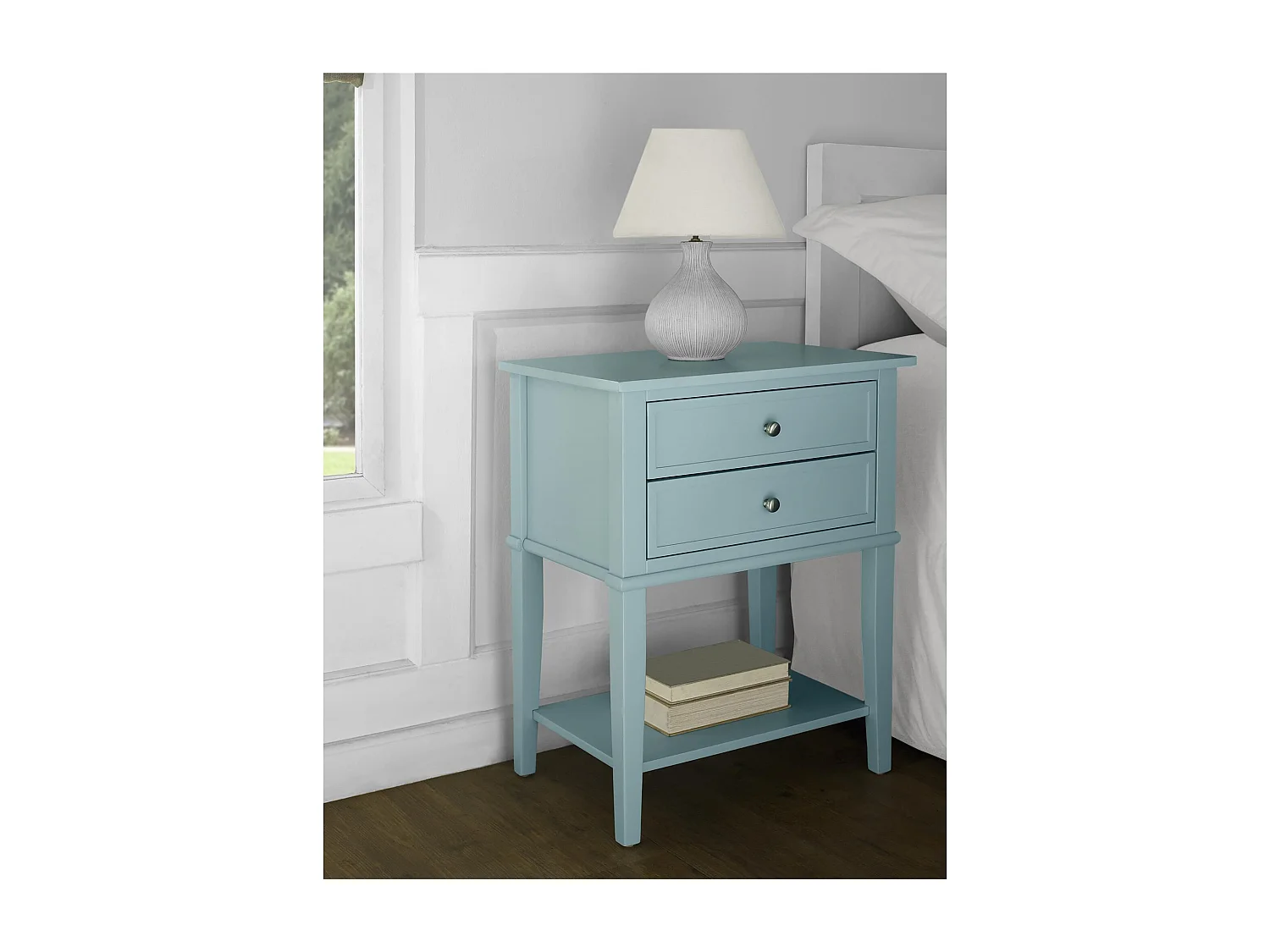 Franklin | Eindtafel met 2 Laden in Lichtblauw MDF