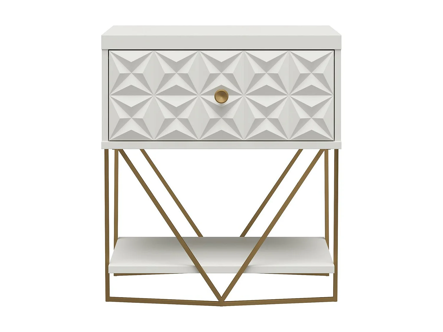 Blair | Bijzettafel met 1 Lade in Wit - Gouden Stel