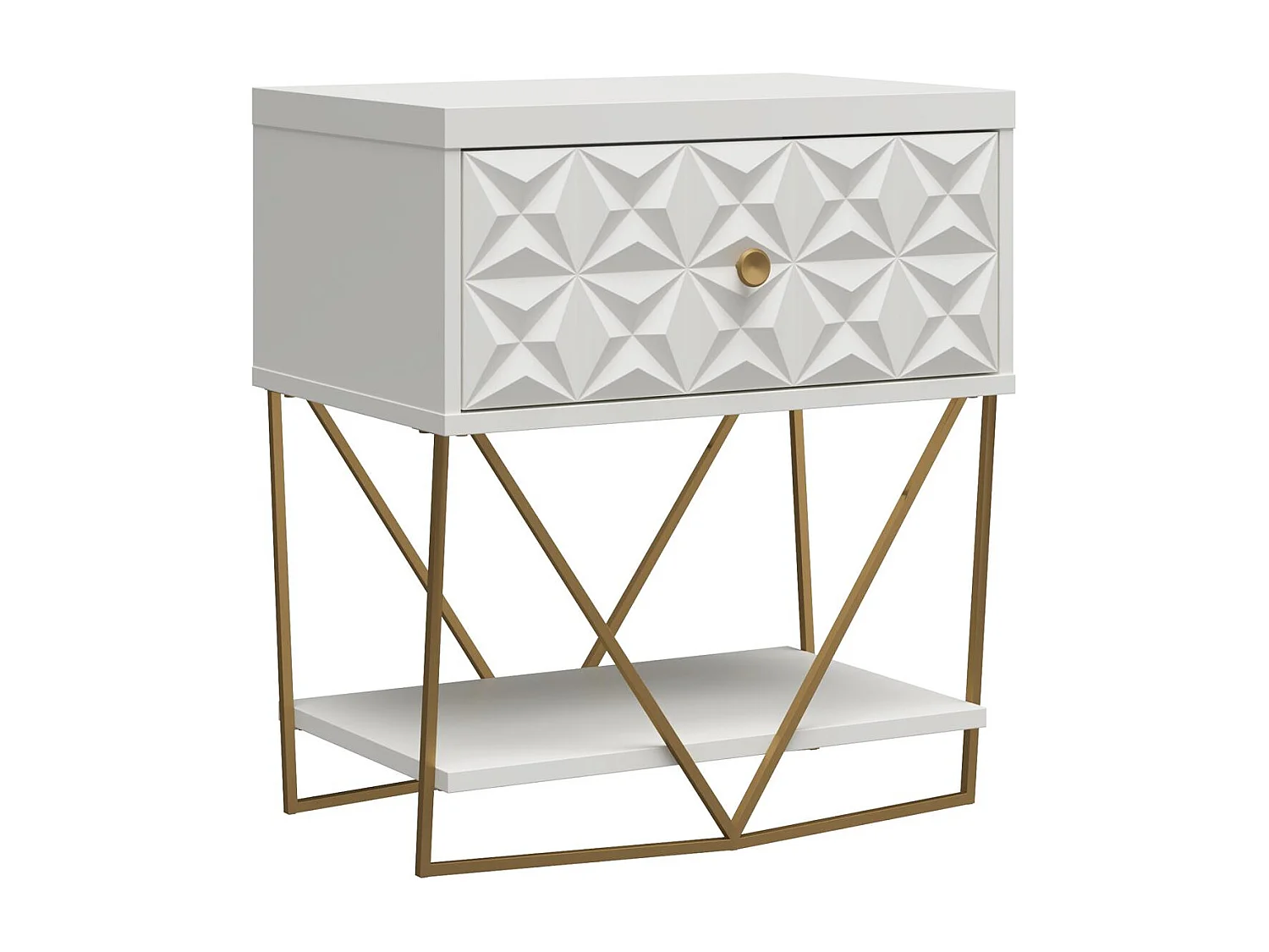 Blair | Table d'appoint avec 1 tiroir en blanc - Golden Frame