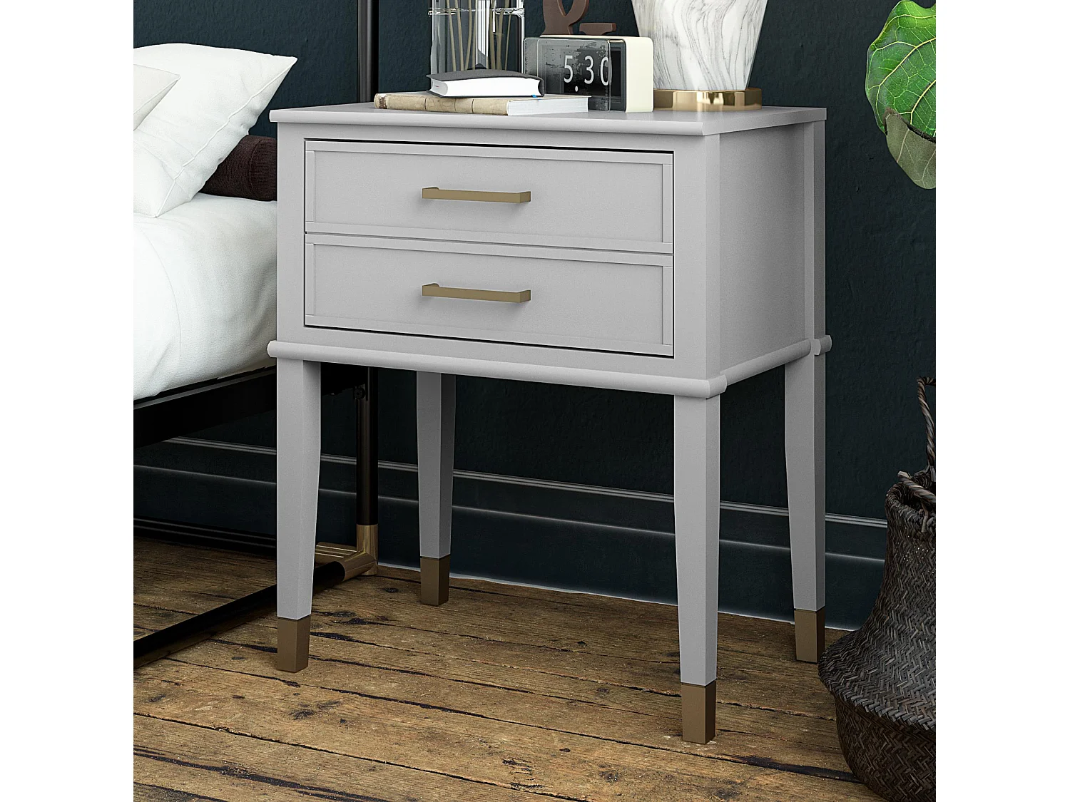 Blair | Mesa de apoio com 1 gaveta em preto - moldura dourada