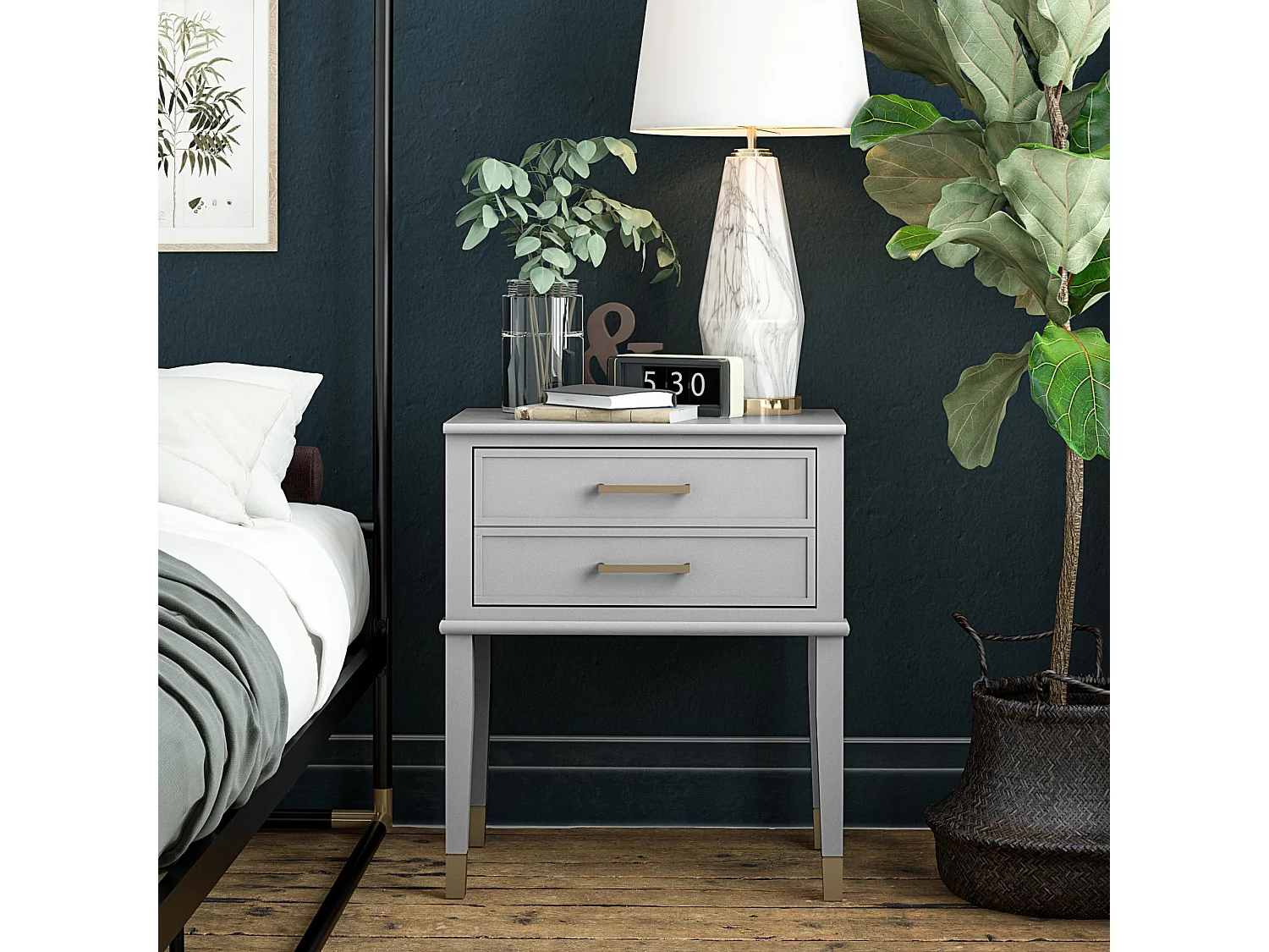 Westerleigh | Eindtafel met 1 Lade in Grijs - Gouden Pootjes en Handgrepen