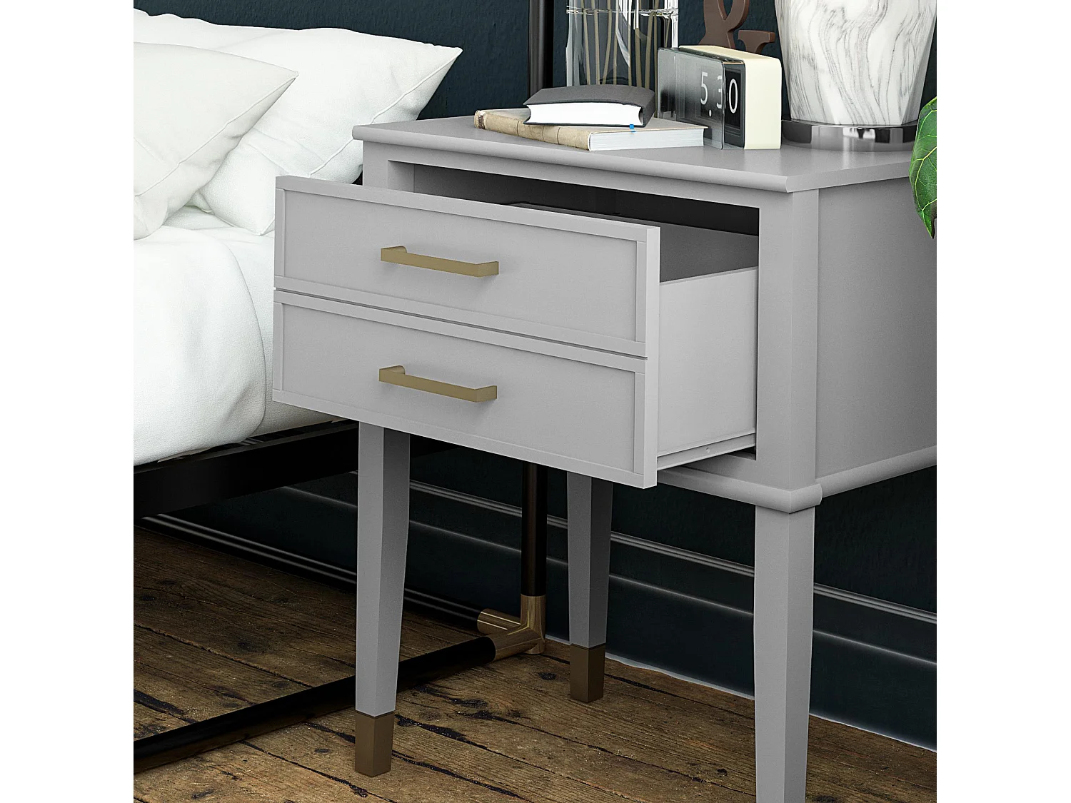 Westerleigh | Eindtafel met 1 Lade in Grijs - Gouden Pootjes en Handgrepen