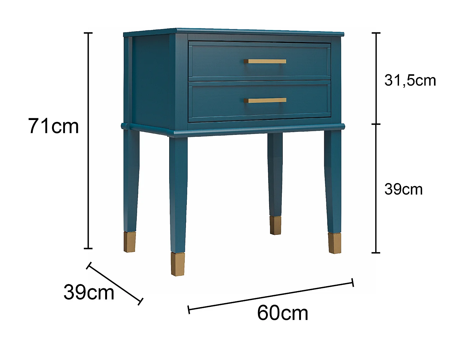 Westerleigh | Mesa Auxiliar con 1 Cajón en Gris - Pies y Tiradores Dorados