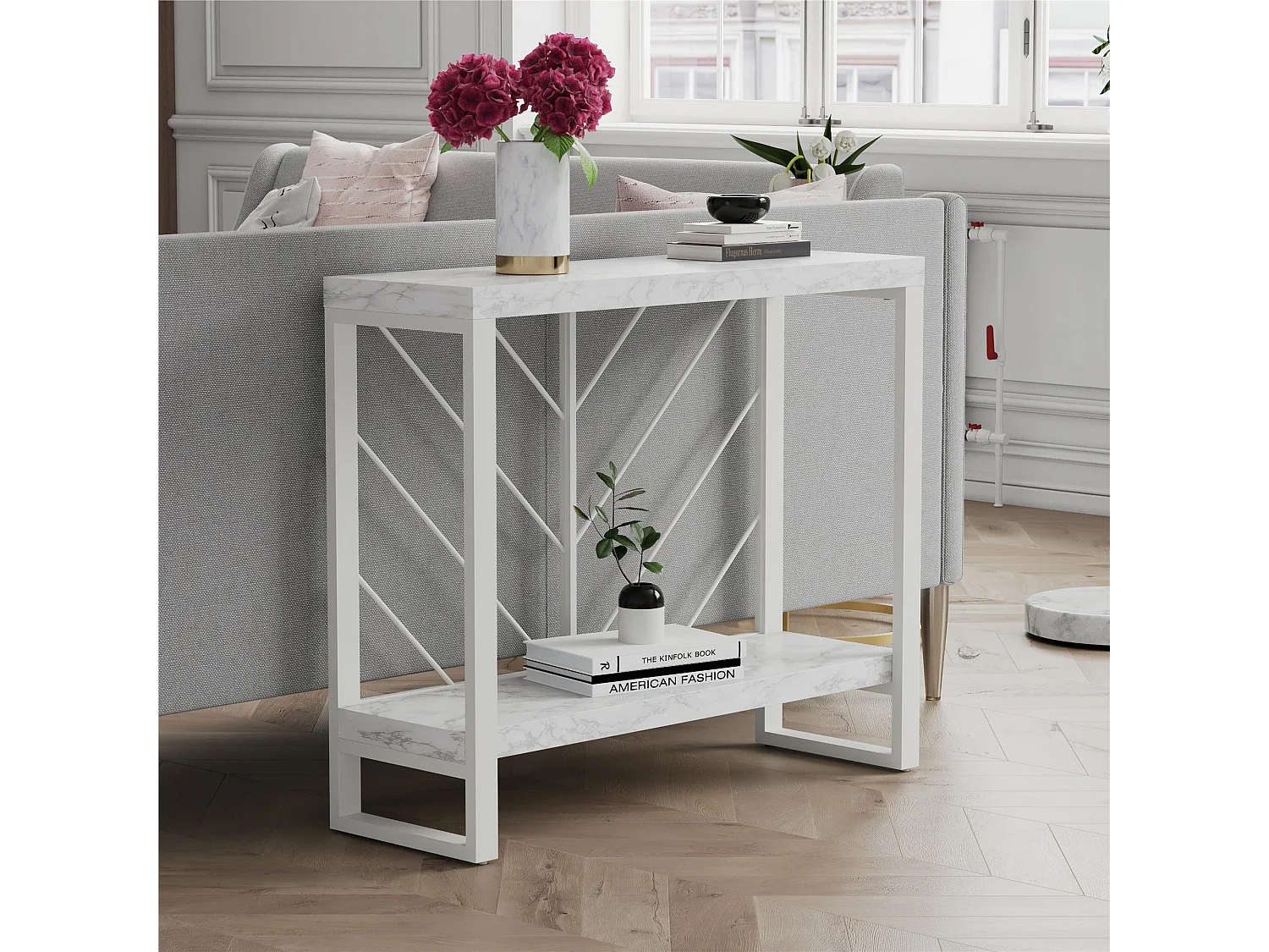 Brielle | Console tafel met 1 Plank in Wit Marmerlook