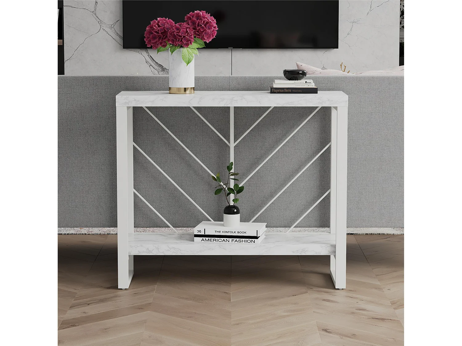 Brielle | Console tafel met 1 Plank in Wit Marmerlook