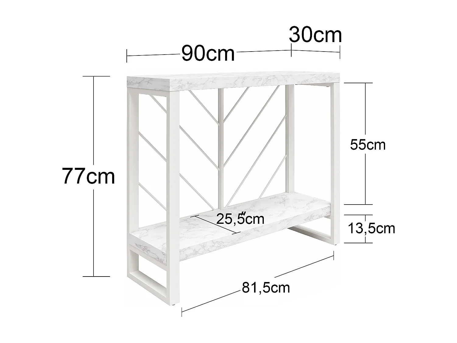 Brielle | Console tafel met 1 Plank in Wit Marmerlook