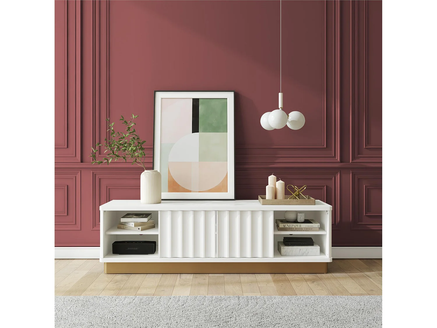 Rene | TV-meubel met 2 Schuifdeuren in Wit MDF