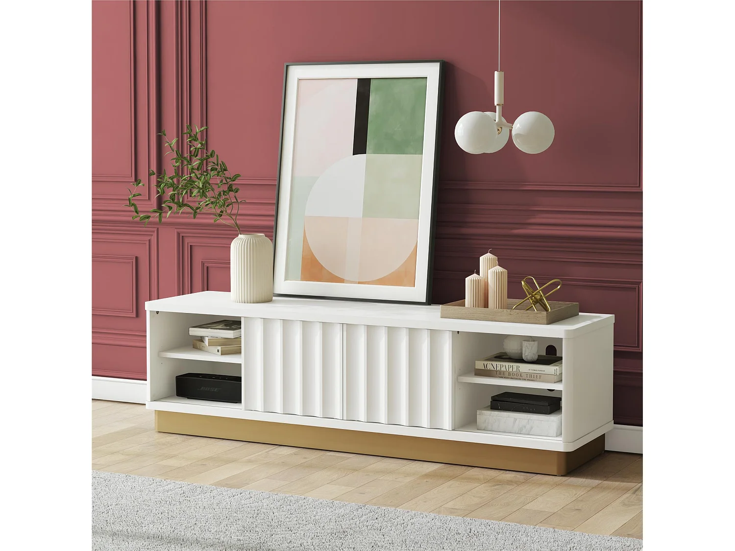 Rene | TV-meubel met 2 Schuifdeuren in Wit MDF