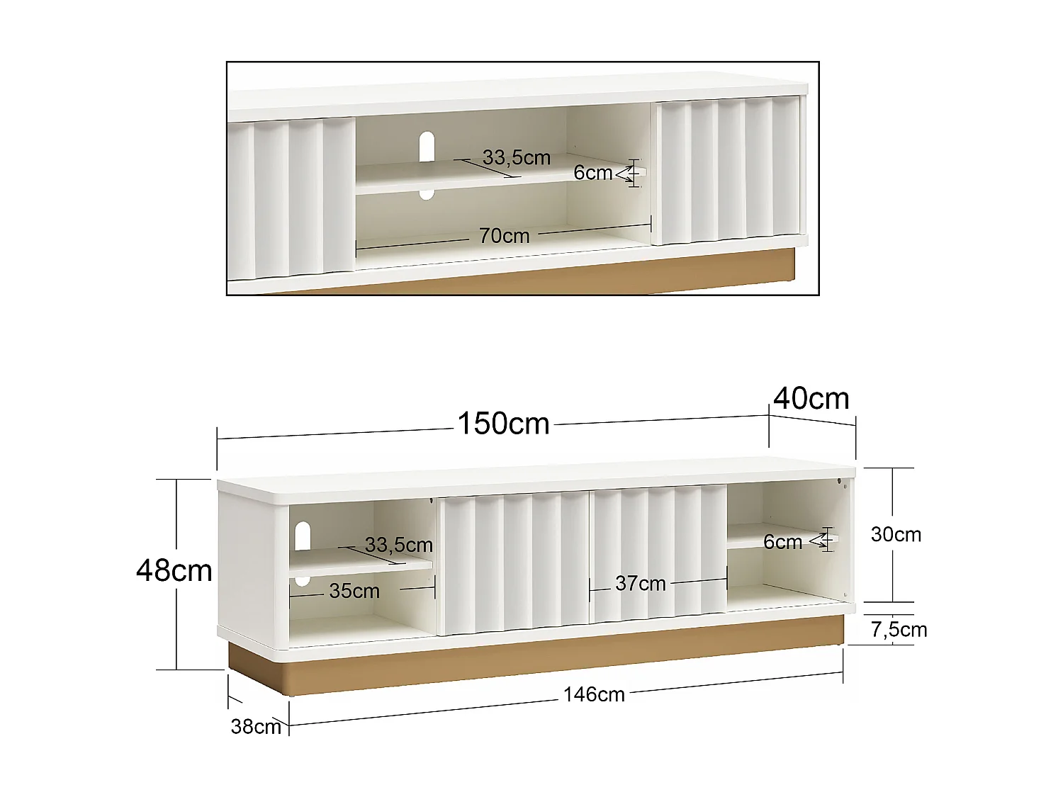 Rene | Meuble TV avec 2 portes coulissantes en MDF blanc