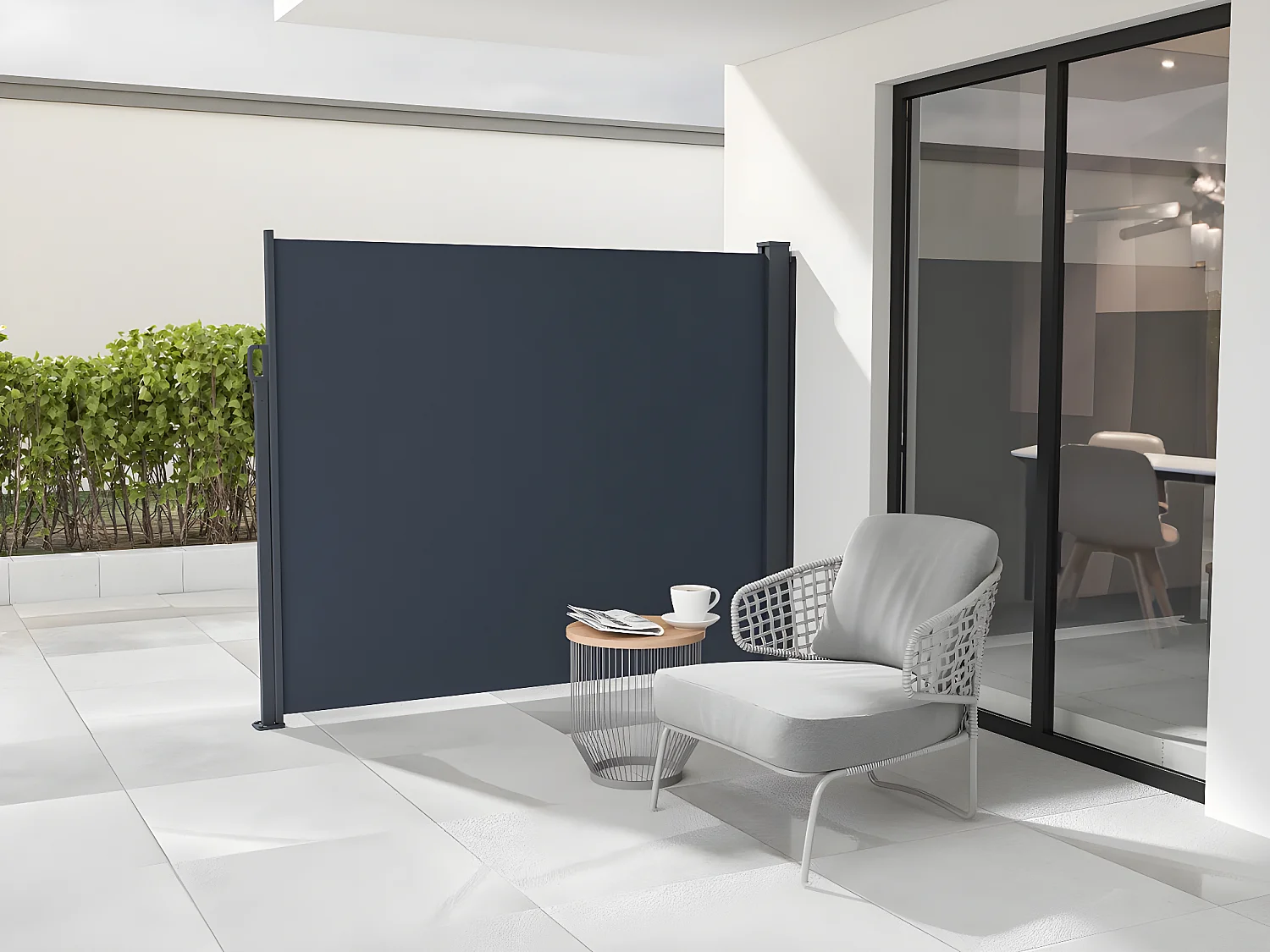 Uittrekbaar aluminium en polyester buiten windscherm - 300 x 160 cm - Grijs