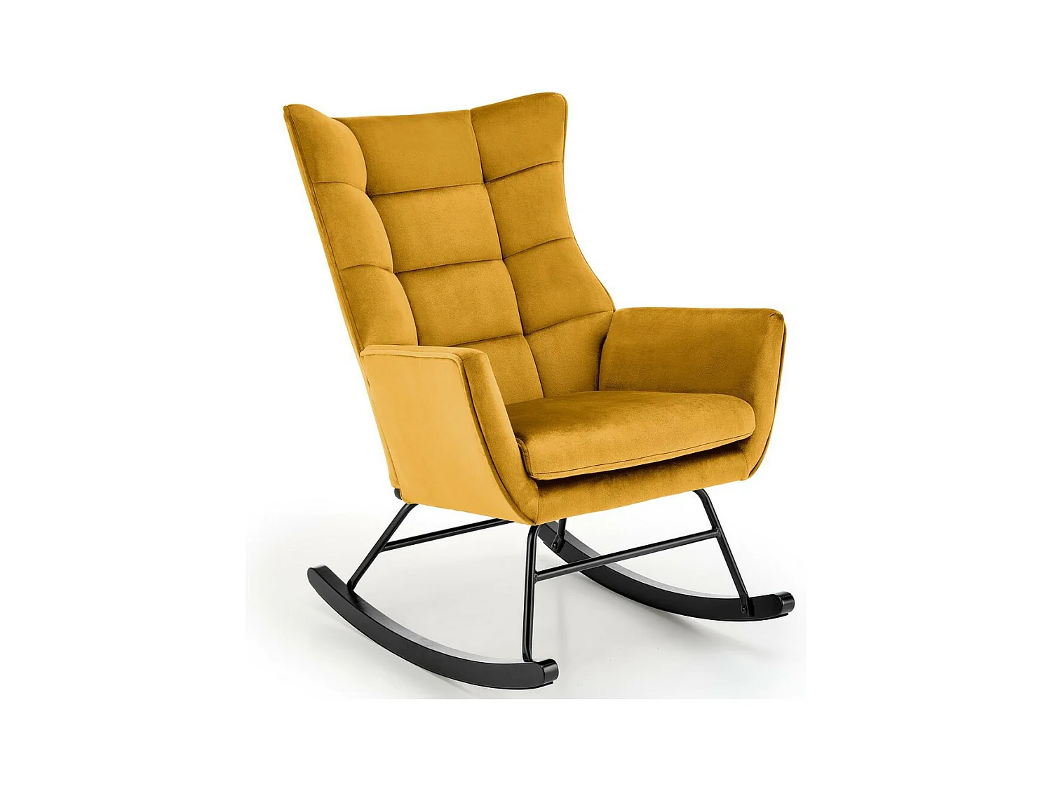 Rocking-chair design en velours jaune moutarde avec accoudoirs Market