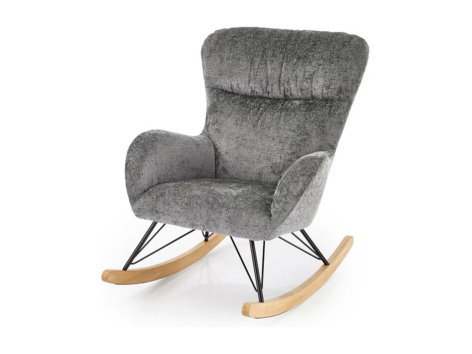 Sedia a dondolo in tessuto grigio con gambe in legno massiccio e metallo nero Heather