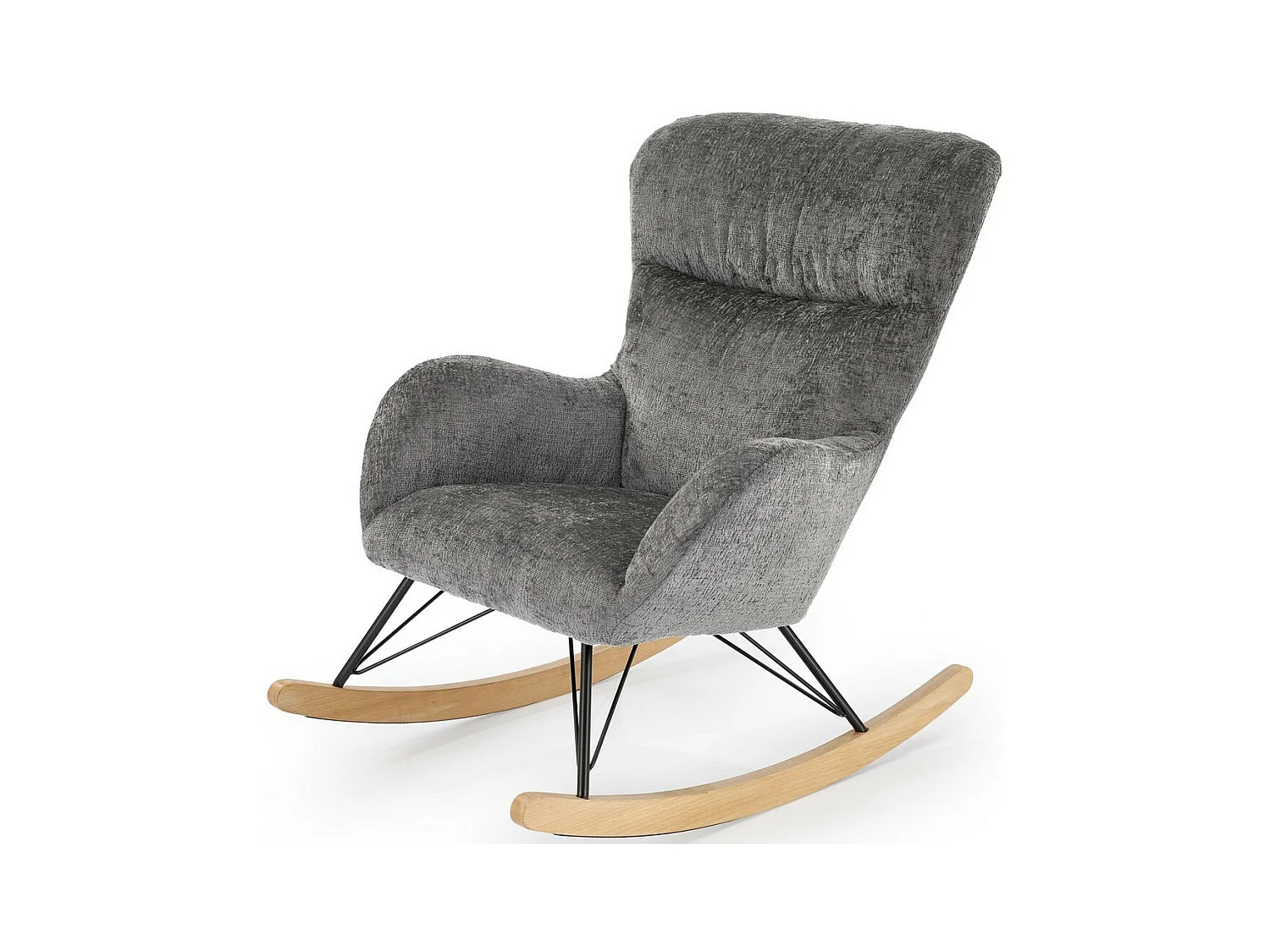 Rocking Chair en tissu gris avec pied en bois massif et métal noir Heather