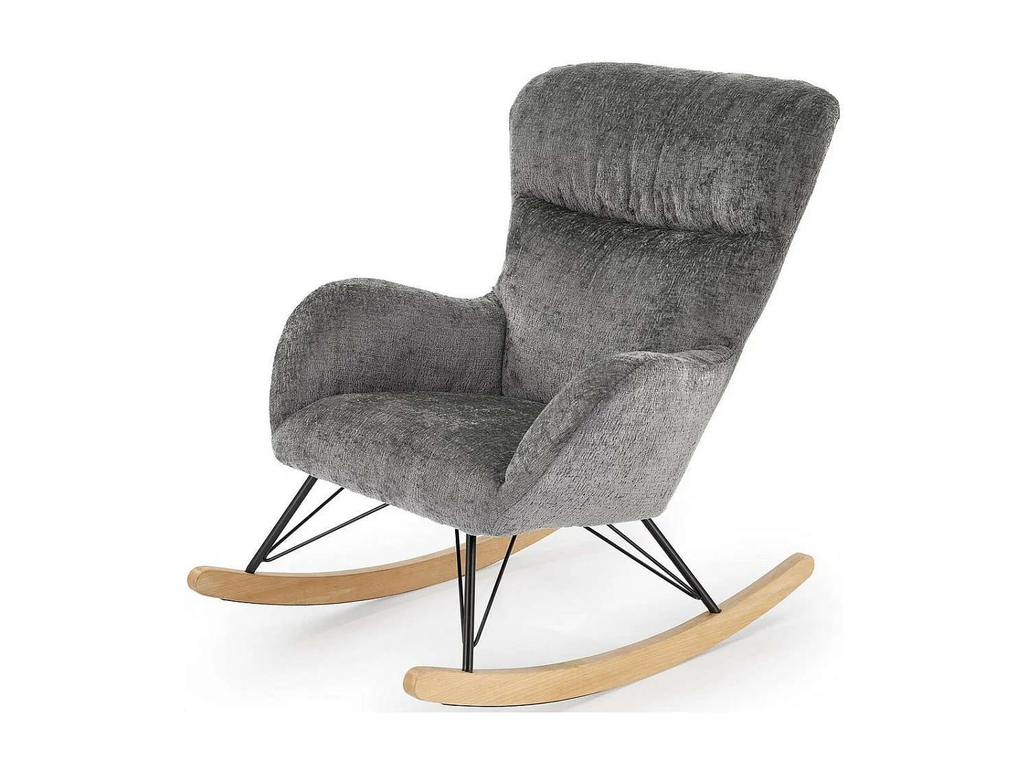 Rocking Chair en tissu gris avec pied en bois massif et métal noir Heather