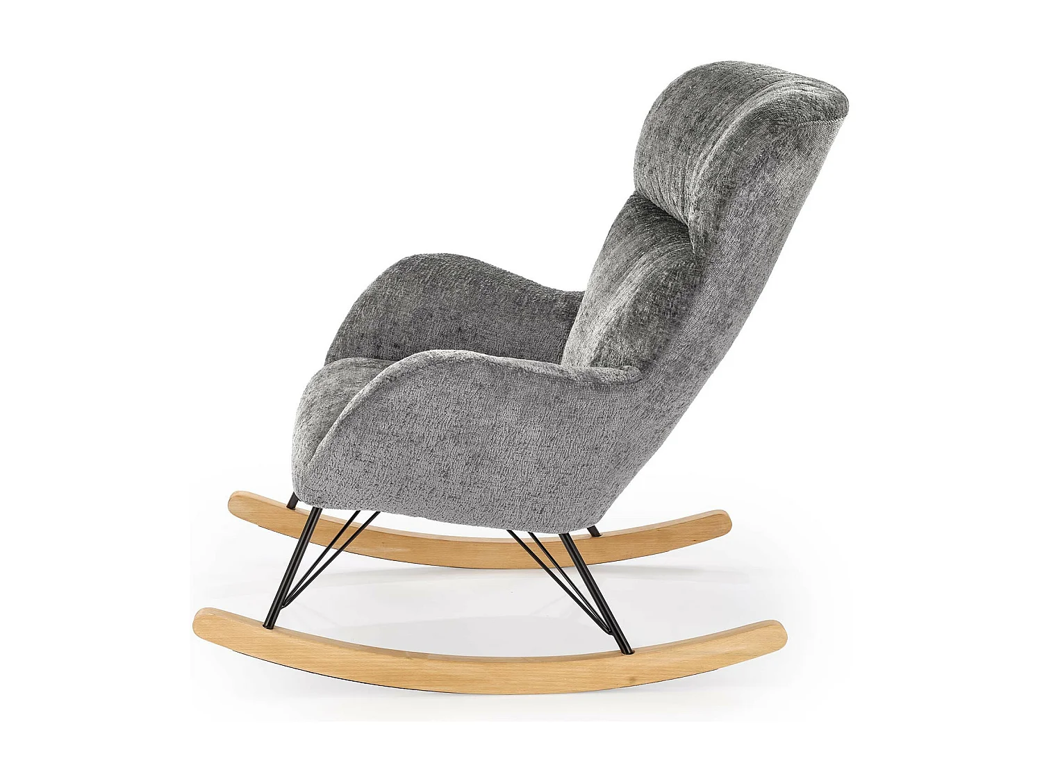 Rocking Chair en tissu gris avec pied en bois massif et métal noir Heather