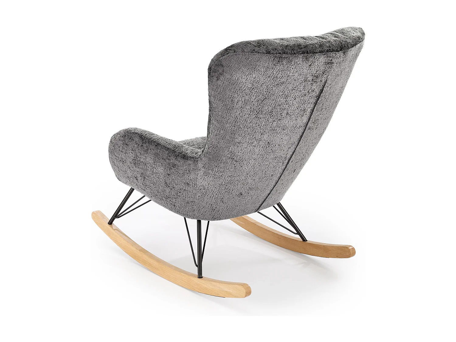 Rocking Chair en tissu gris avec pied en bois massif et métal noir Heather