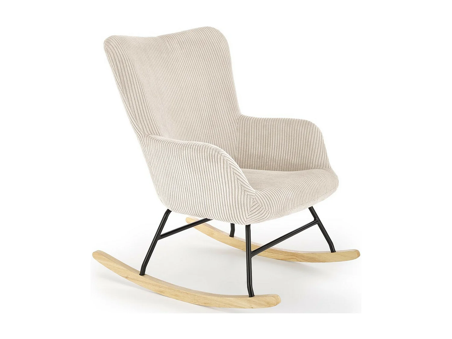 Sedia a dondolo comfort in velluto a coste beige con braccioli Primrose