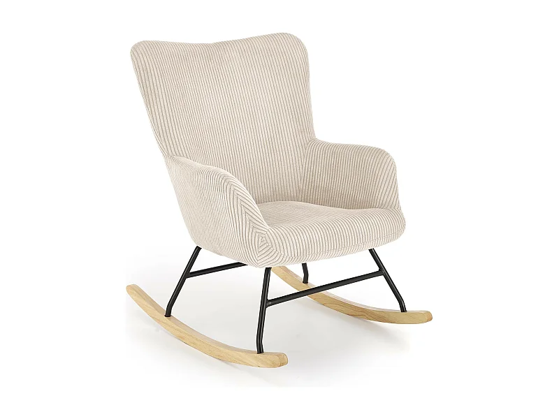Rocking-Chair confort en velours côtelé beige avec accoudoirs Primrose