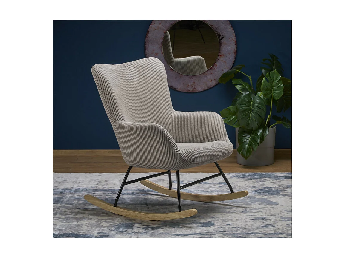 Rocking-Chair confort avec accoudoirs en velours côtelé gris Primrose