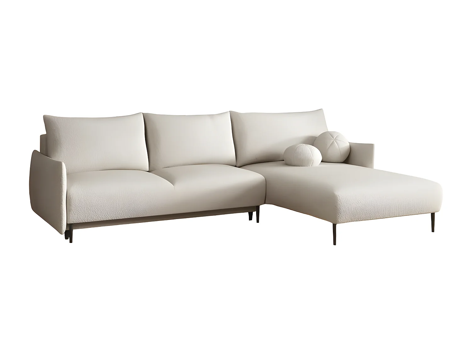 Canapé d'angle convertible LAMBIA en tissu bouclette blanc cassé