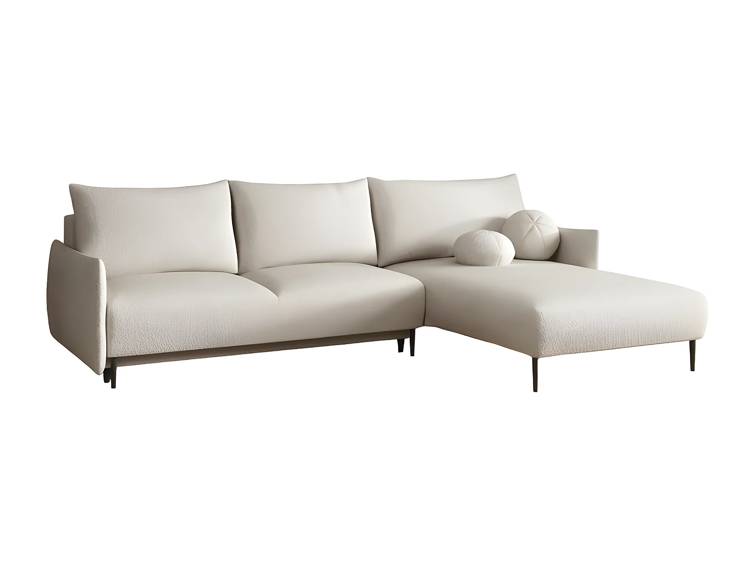 Canapé d'angle convertible LAMBIA en tissu bouclette blanc cassé