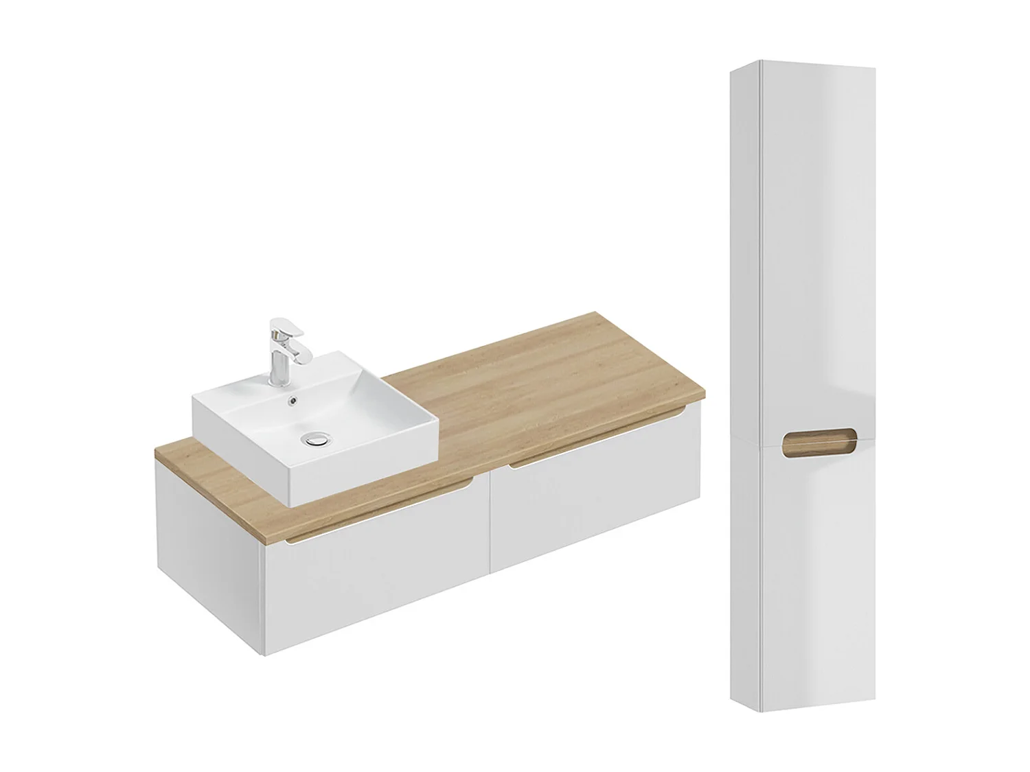 Livia white and wood single vanity unit 120cm 2 drawers and pedestal
