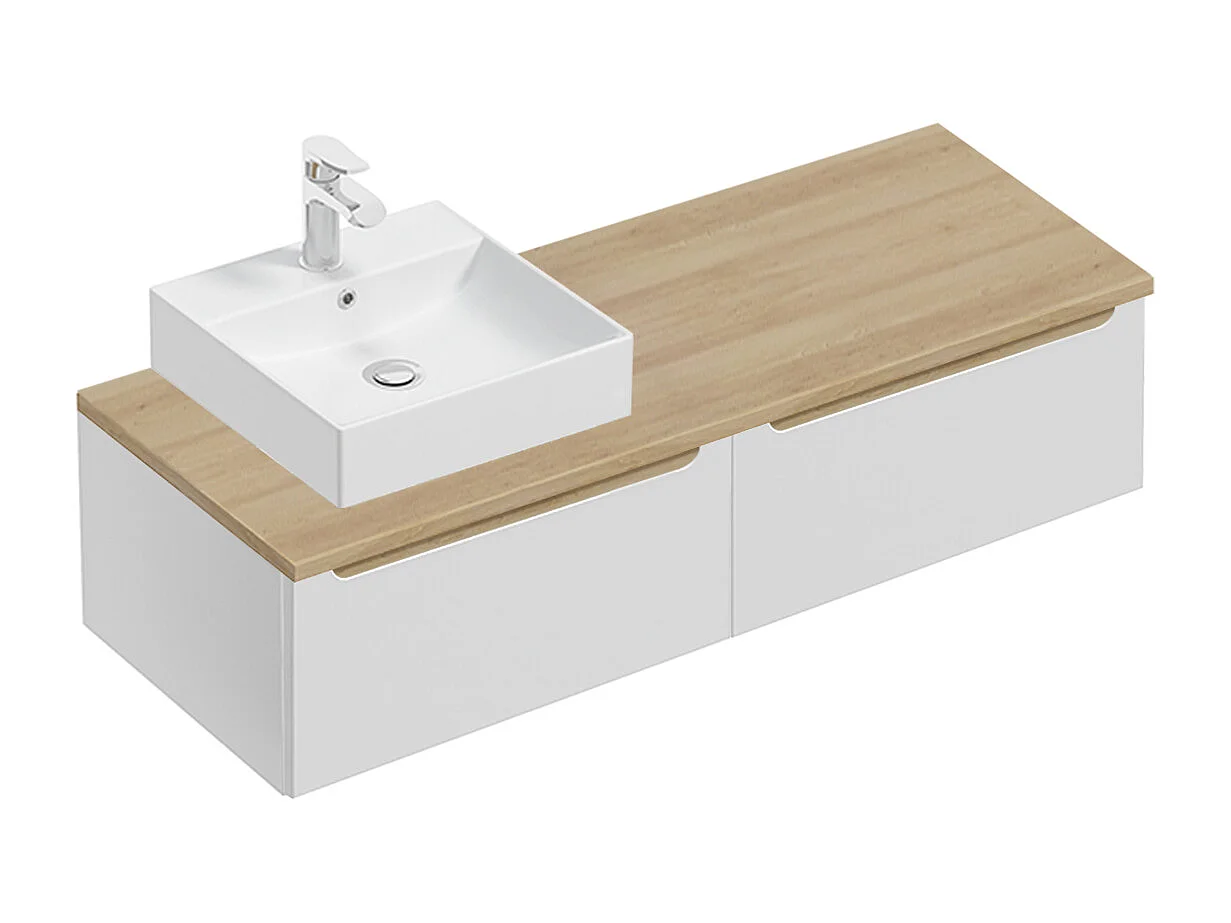 Livia white and wood single vanity unit 120cm 2 drawers and pedestal