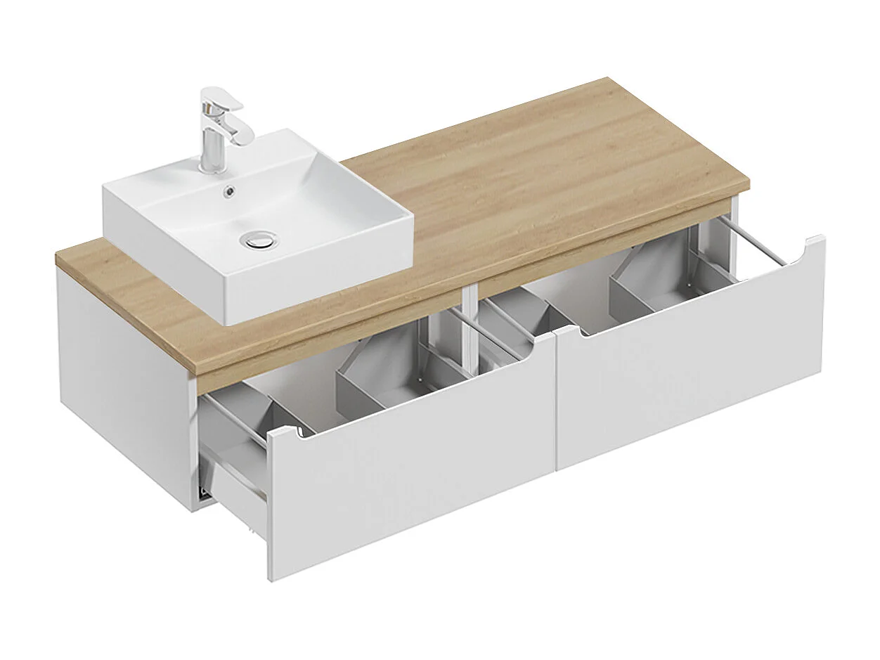 Livia white and wood single vanity unit 120cm 2 drawers and pedestal