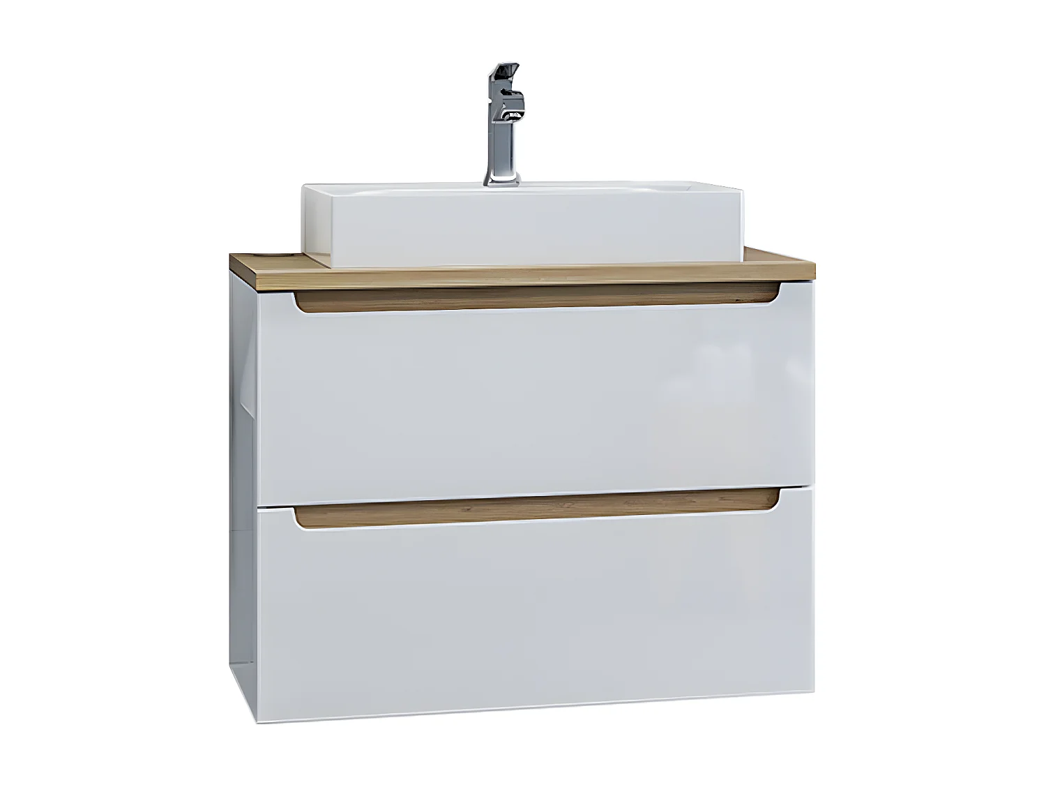 Ensemble meuble simple vasque 80cm 2 tiroirs et colonne Livia Blanc et Bois