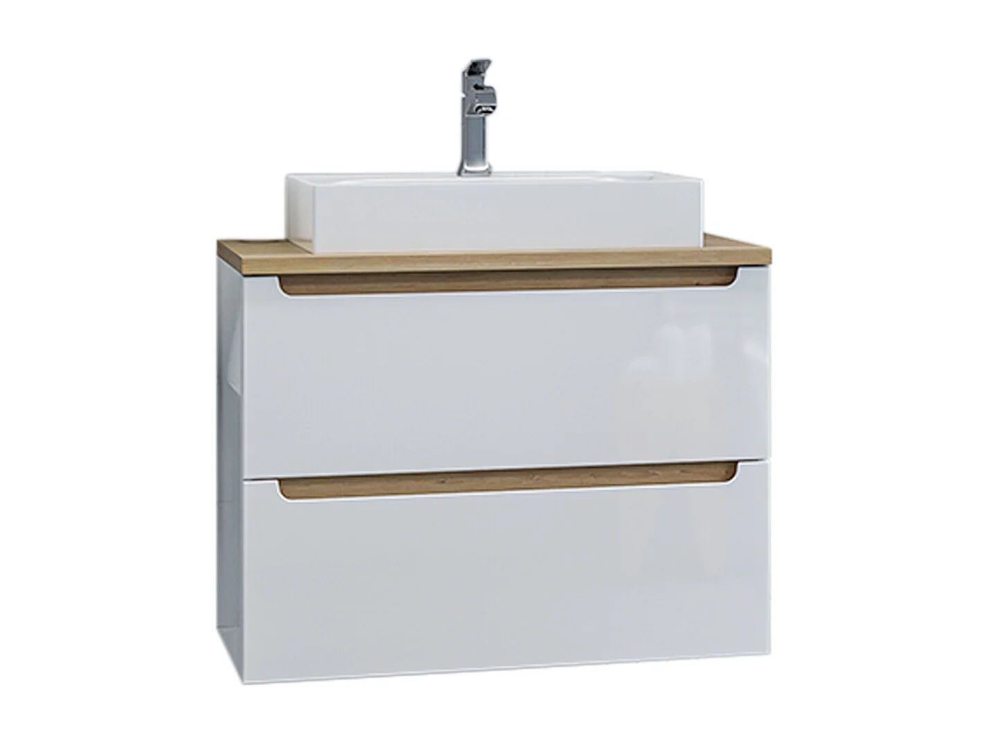 Ensemble meuble simple vasque 80cm 2 tiroirs et colonne Livia Blanc et Bois