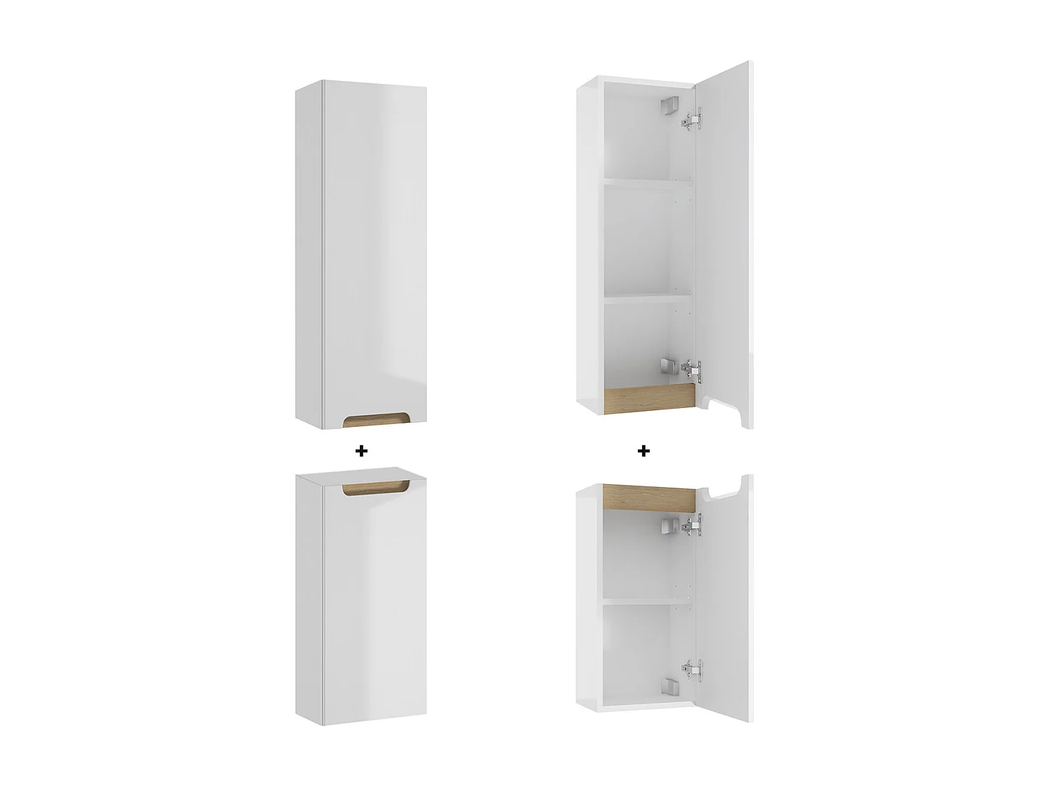 Set aus Einzelwaschtisch 80cm mit 2 Schubladen und Säule Livia Weiß und Holz