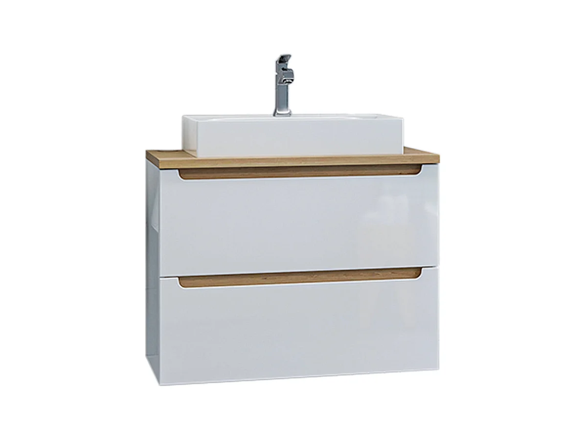Ensemble meuble simple vasque 80cm 2 tiroirs et colonne Livia Blanc et Bois