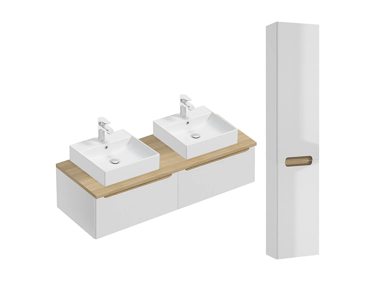 Livia white and wood double vanity unit 120cm 2 drawers and pedestal
