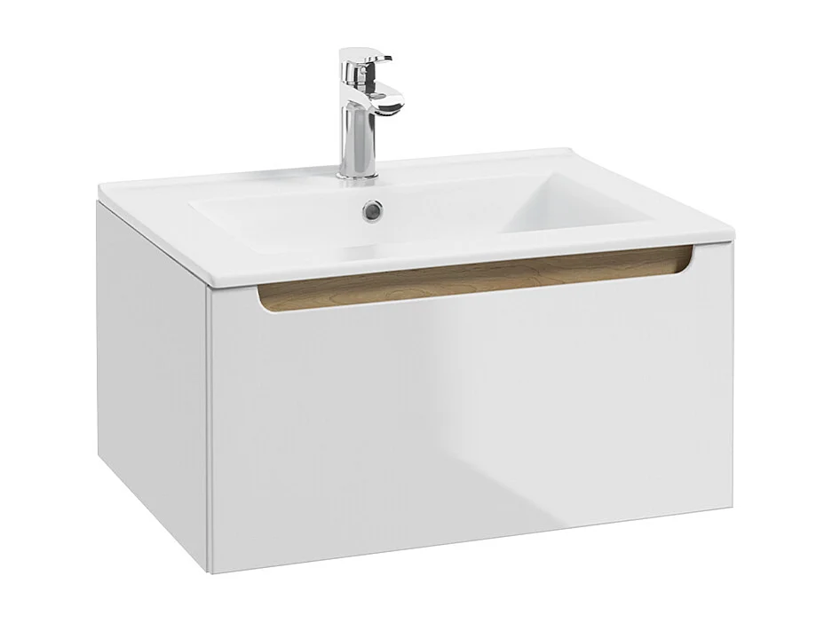 Ensemble meuble simple vasque encastrée 60cm 1 tiroir et colonne Livia Blanc et Bois