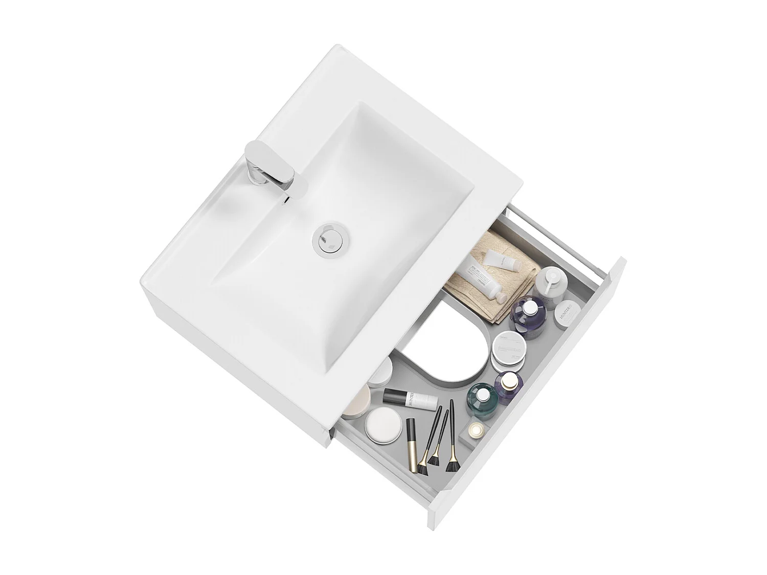 Ensemble meuble simple vasque encastrée 60cm 1 tiroir et colonne Livia Blanc et Bois