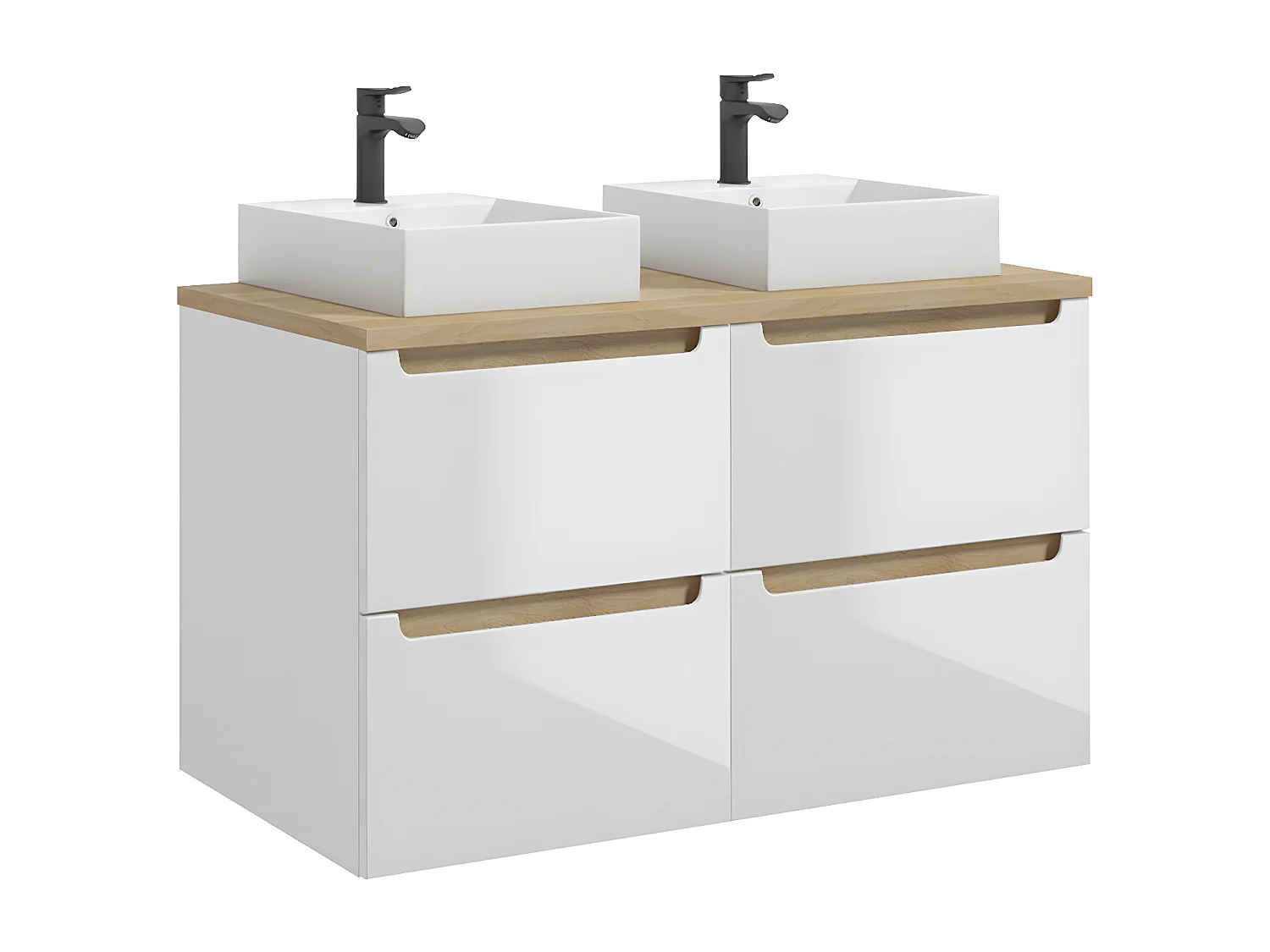 Ensemble meuble double vasque 120cm 4 tiroirs et colonne Livia Blanc et Bois